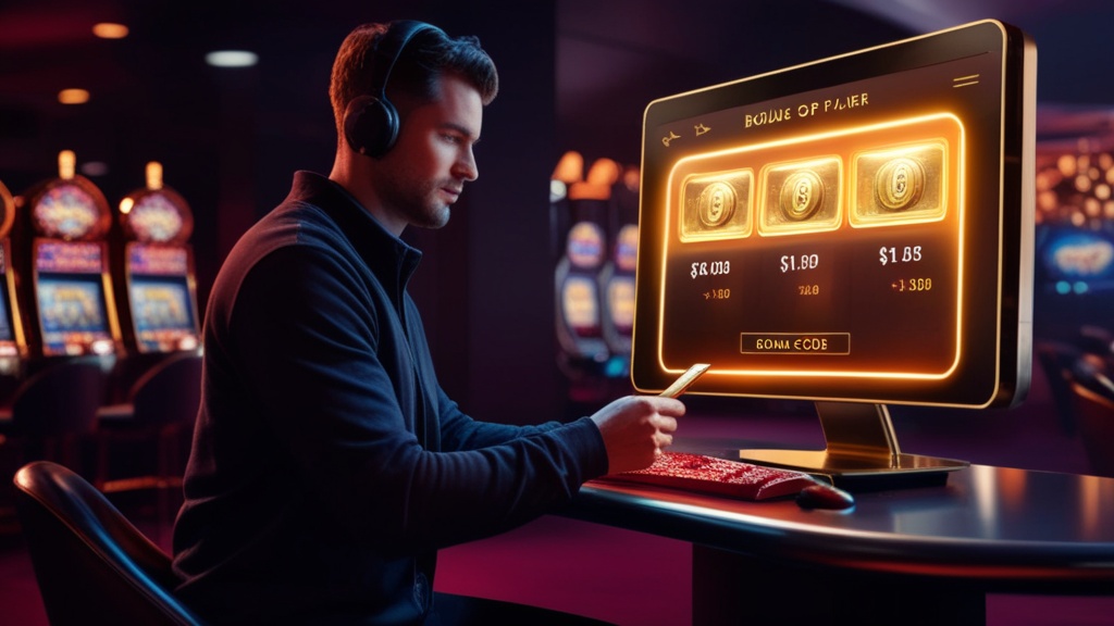 Spieler gibt einen Bonuscode an einem Casino-Terminal ein