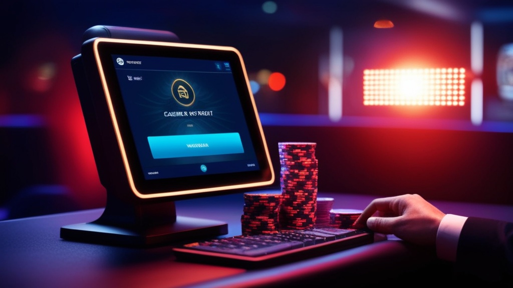 Wartende Auszahlung am Casinotresen mit Statusanzeige